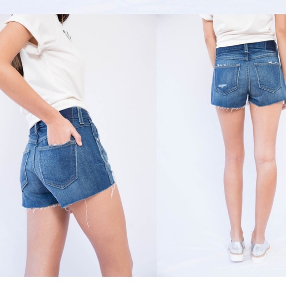 AMO Tomboy Shorts Size 25 Blue Nile Destroyed Denim 100% Cotton Made in USA - Picture 1 of 7